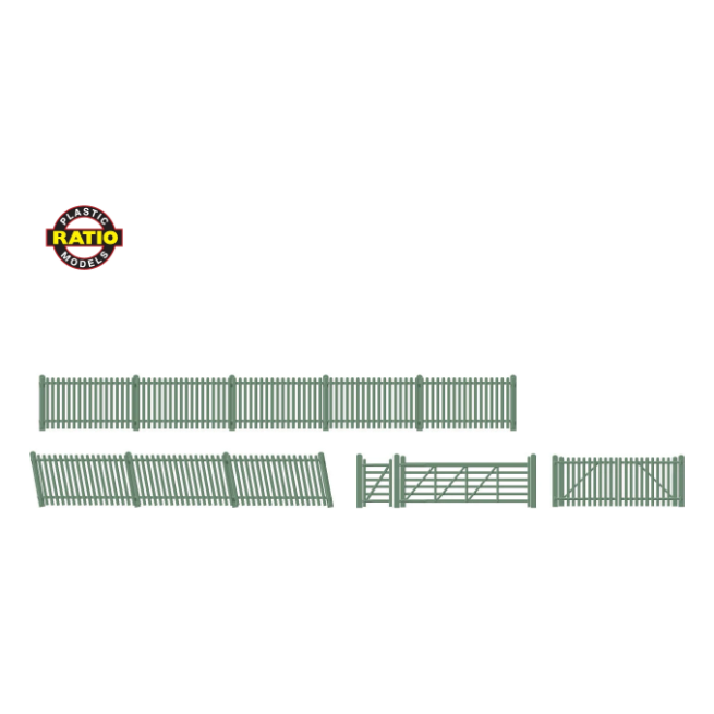 430 Ratio OO Scale GWR Station Fencing Ramp Sections & Gates green