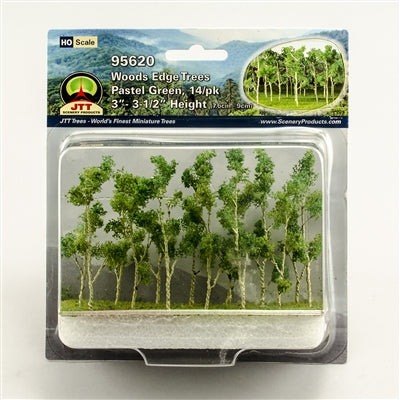 95620 JTT Scenery Woods Edge Trees Pastel Green, 3" to 3.5", HO-scale, 14/pk