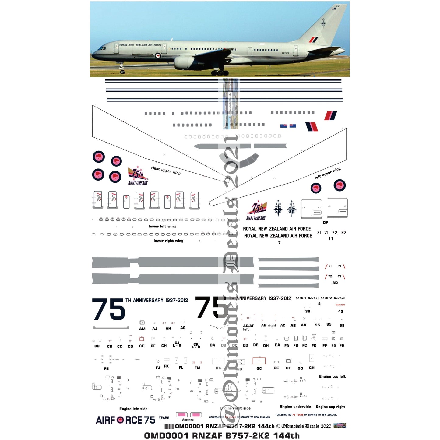 OMD0001 RNZAF B757-2K2 1/144 Decals