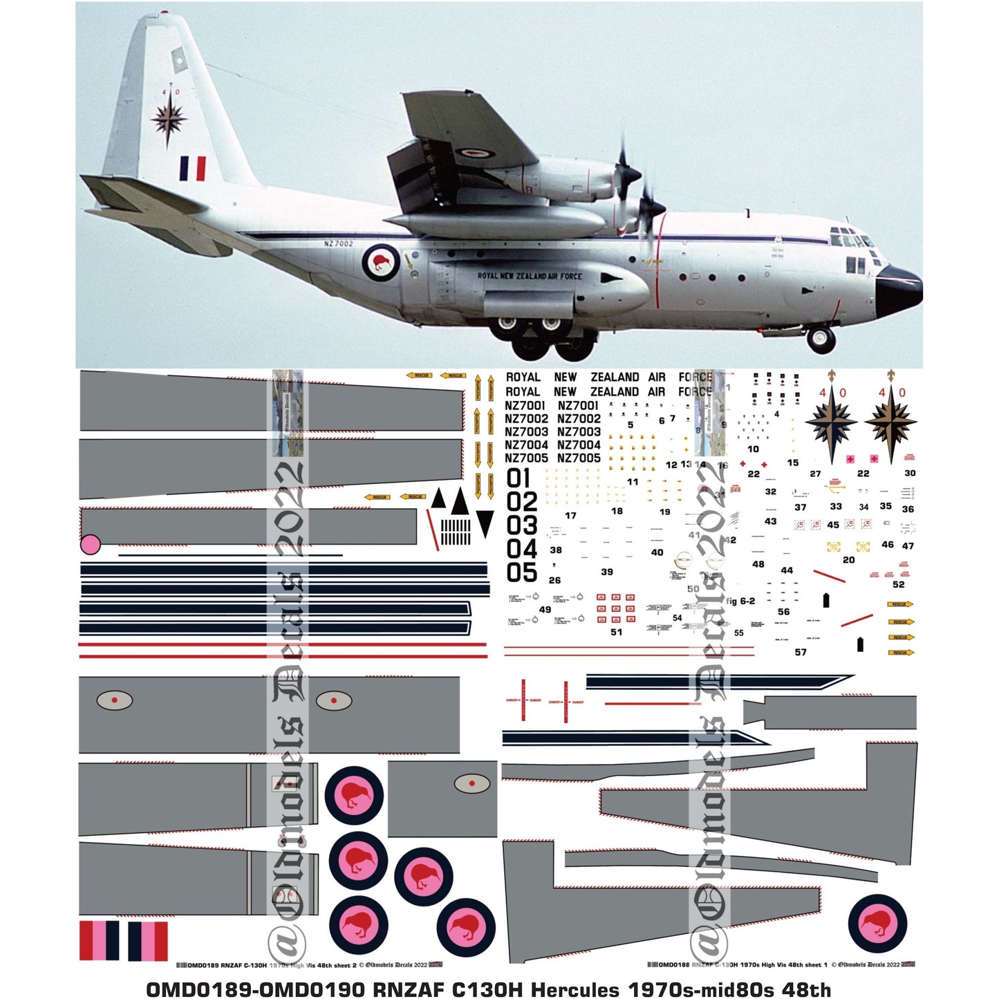 OMD0188 - OMD0189 RNZAF C130 Hercules 70s High Viz 1/48 Decals