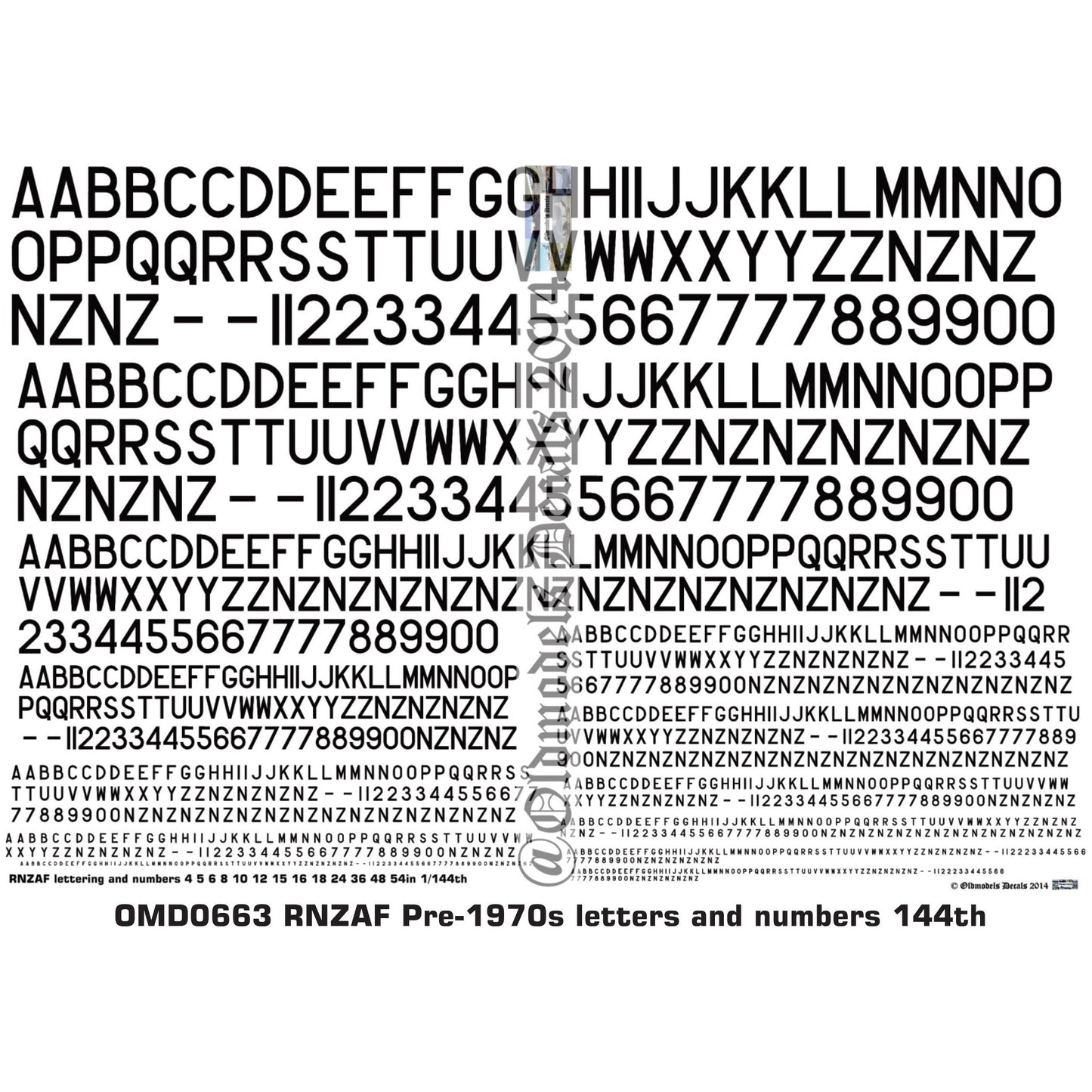 OMD0663 RNZAF Pre-1970 Letters & Numbers 4 5 6 8 10 12 15 16 18 24 36 48 54in 1/48 Decals