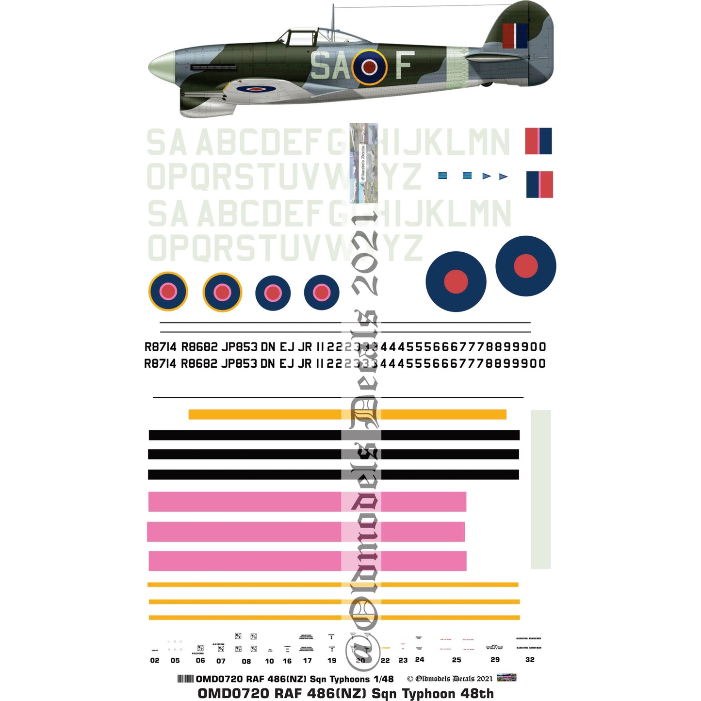 OMD0720 RAF 486(NZ) Sqn Typhoons 1/48 Decals