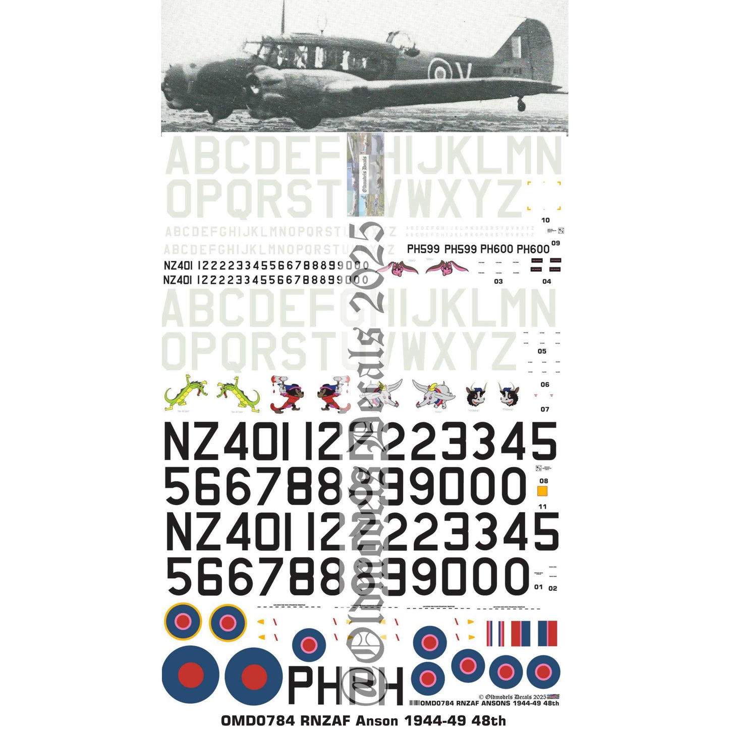 OMD0784 RNZAF Anson 1944 to 1949 incl RAF PH600 and PH899, 1/48 Decals