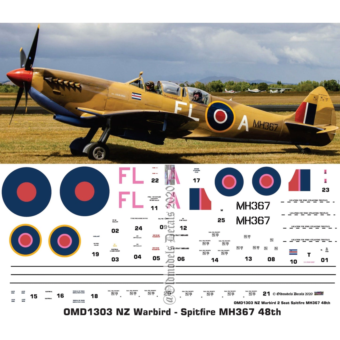 OMD1303 NZ Warbird Spitfire MH367 1/48 Decals