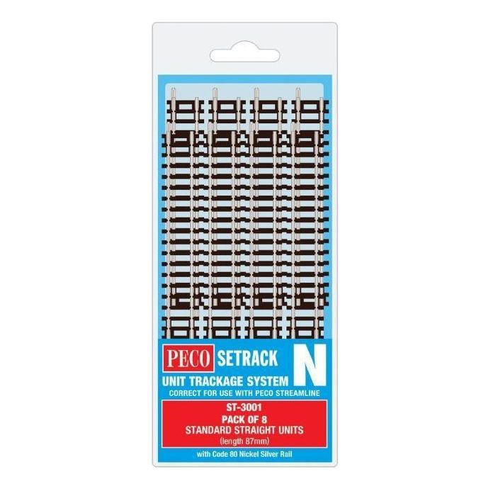 ST-3001 Peco N Scale Setrack Standard Straight Pack (Code80) Pack of 8