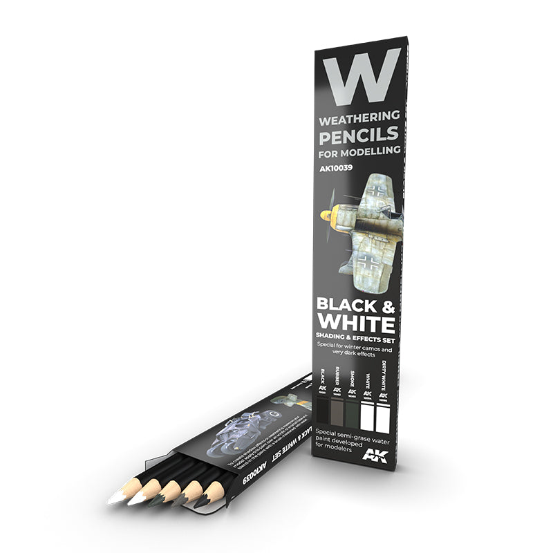 10039 AK Interactive - Weathering Pencils Sets - Watercolor Pencil Set Black And White