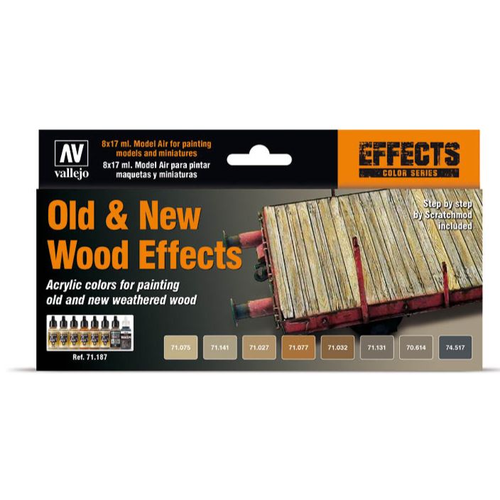 71187 Vallejo – Model Air – Effects 8 Color Set Old and New Wood Effects 17ml