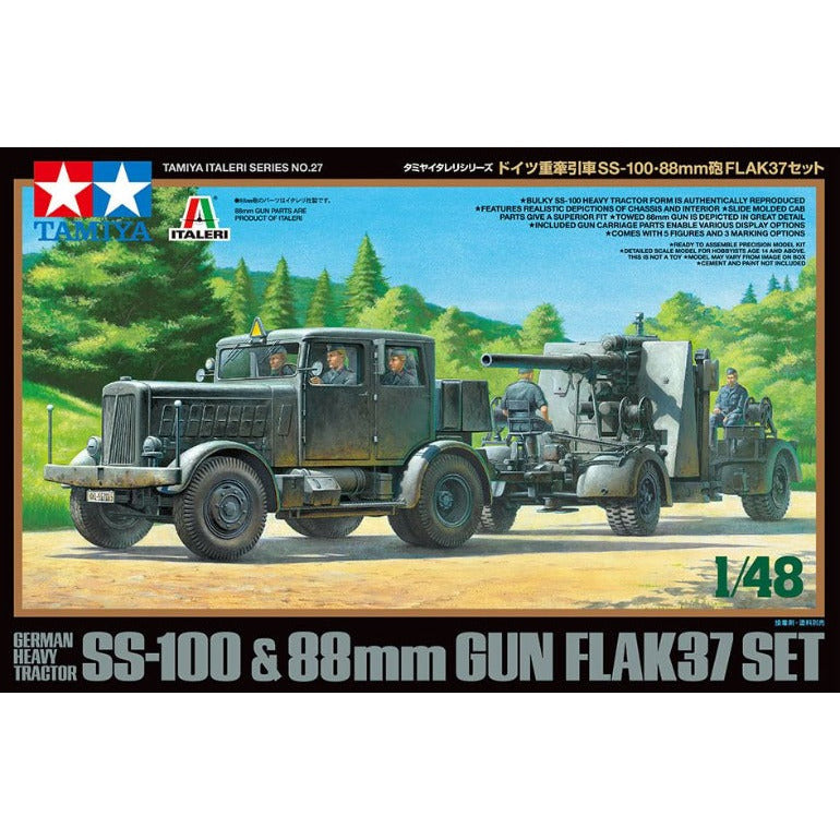 37027 Tamiya 1/48 German Heavy Tractor SS-100 & 88mm Gun Flak37 Set