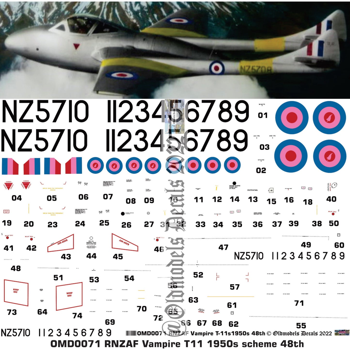 OMD0071 RNZAF Vampire T11 1950s 1/48 Decals