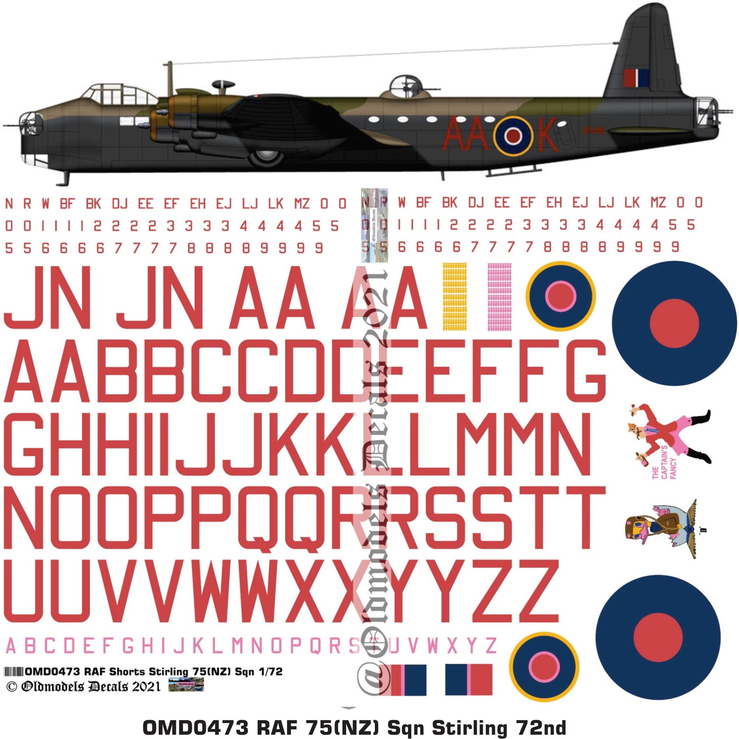 OMD0473 RAF 75(NZ) Sqn Shorts Stirling 1/72 Decals