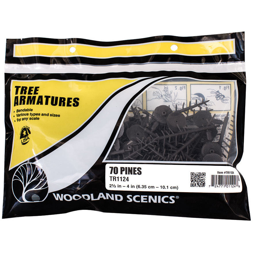 TR1124 Woodland Scenics 70 Pine Tree Armatures 6.35 cm - 10.1 cm