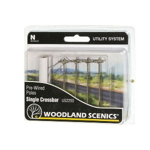 US2250 Woodland Scenics N Wired Poles Single Crossbar (4 Poles Per Pack)