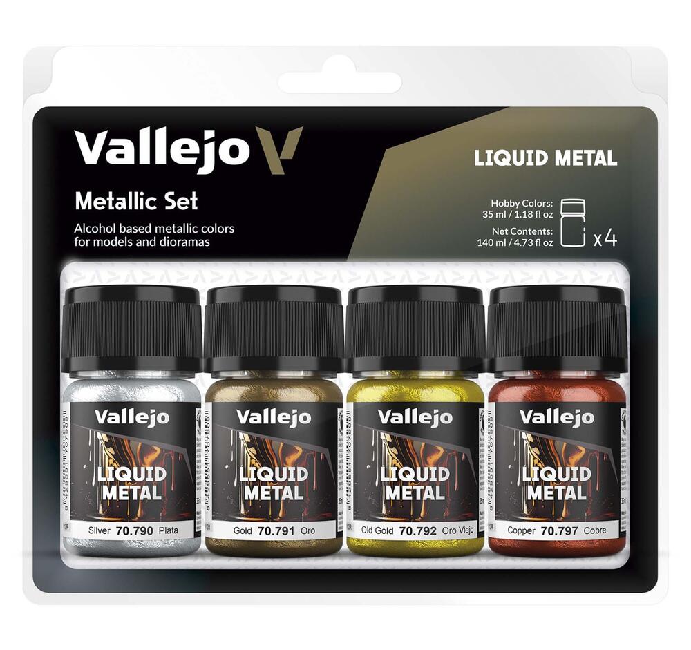 70199 Vallejo – Alcohol-based Metallic Set. Gold, Silver & Copper – 4 Colors set