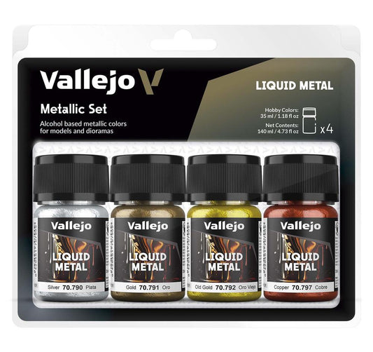 70199 Vallejo – Alcohol-based Metallic Set. Gold, Silver & Copper – 4 Colors set