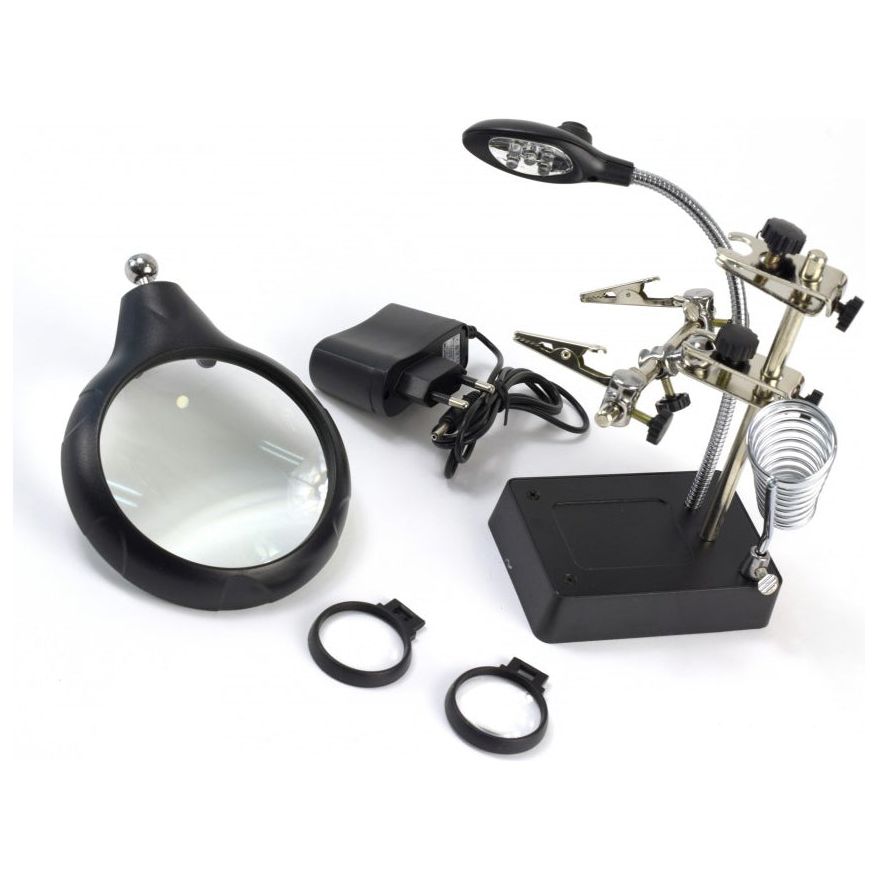 27022-3 Artesania Latina Third Hand with 3 Magnifying Glasses and 5 LED Lights