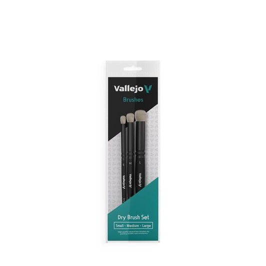 B07990 Vallejo Dry Brush Set Natural Hair (S, M & L)
