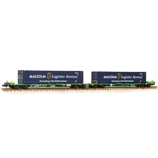 377-353A Graham Farish N Scale FIA Intermodal Bogie Wagons with 'Malcolm Logistics' 45ft Containers