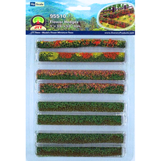 95515 JTT Scenery HO Scale 125 x 10 x 15mm Green Hedges (8 pack)