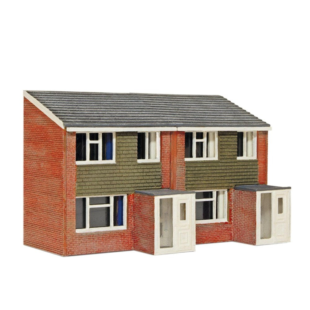 NB312 Peco N Scale 1960s Semi-Detached House (Double Low Relief Front) - Laser Cut Wood Kit