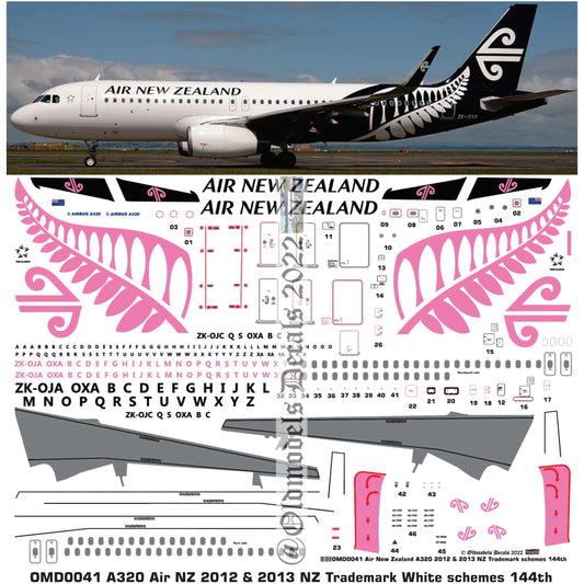 OMD0041 Air NZ A320 NZ white scheme 1/144 Decals