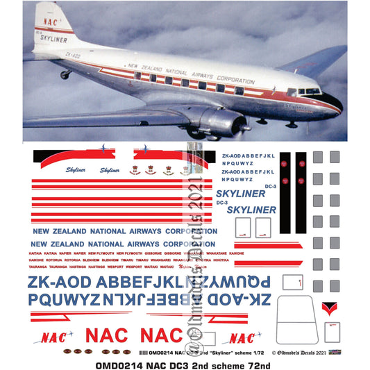 OMD0214 DC-3  2nd Skyliner Scheme 1/72 Decals