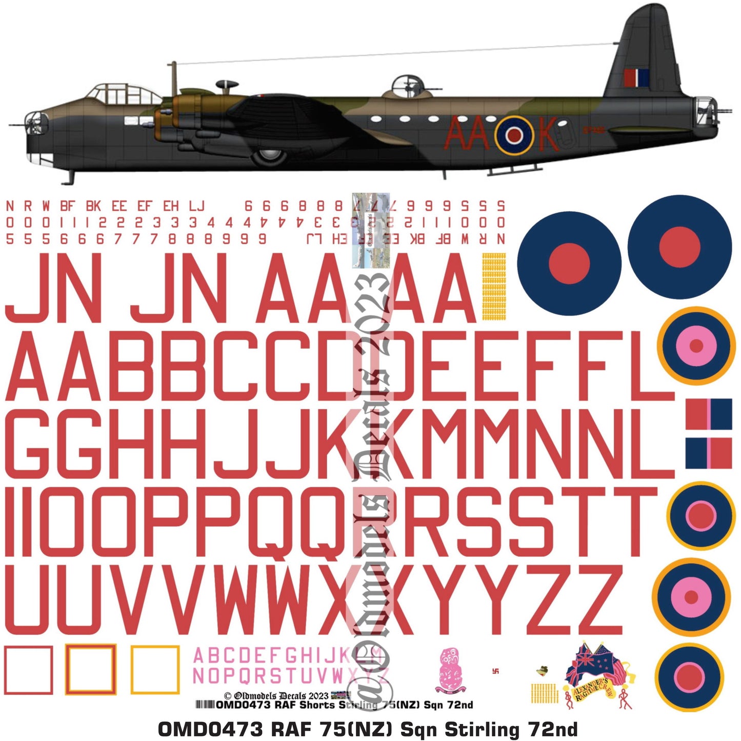 OMD0473 RAF 75(NZ) Sqn Stirling 1/72 Decals
