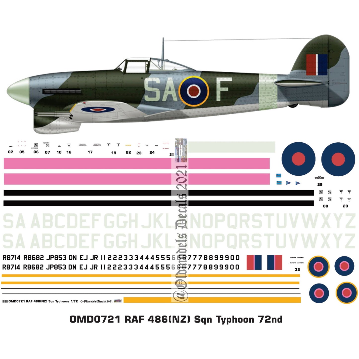 OMD0721 RAF 486(NZ) Sqn Typhoons 1/72 Decals