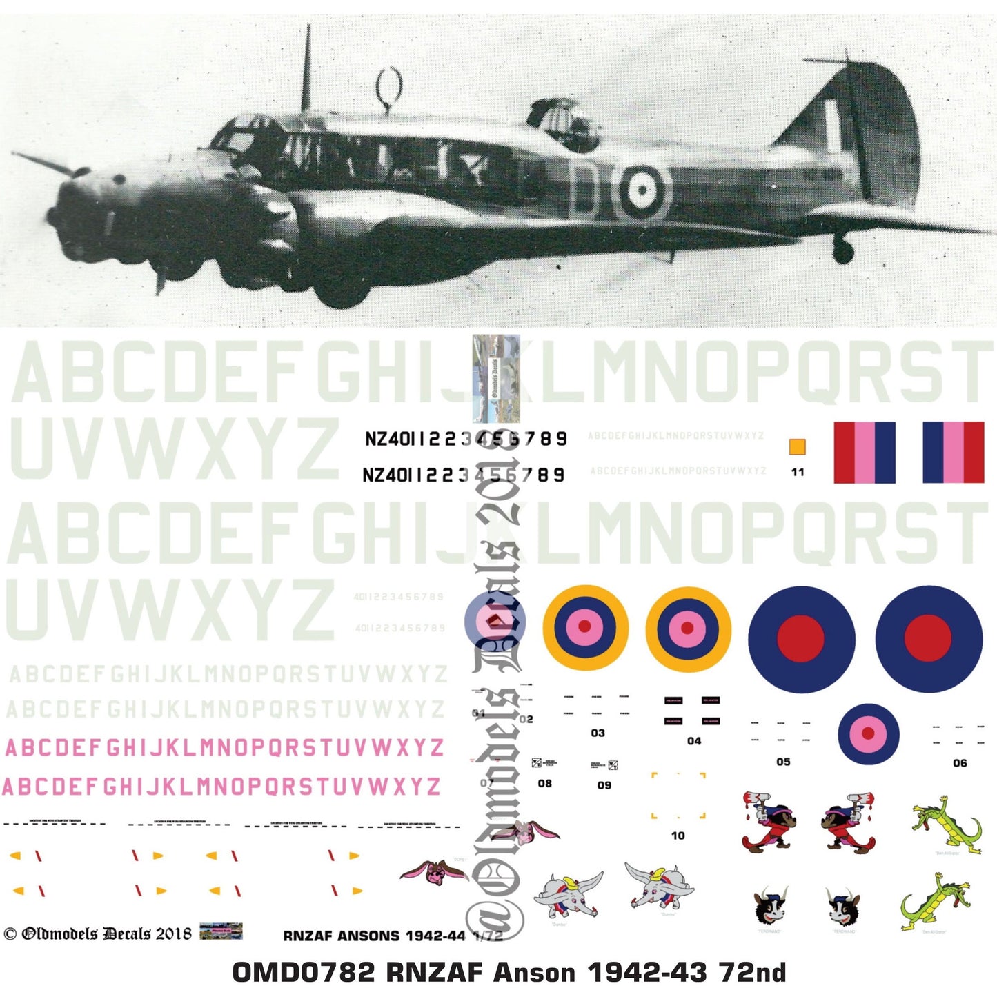 OMD0782 RNZAF Anson 1942 to 1943 1/72 Decals