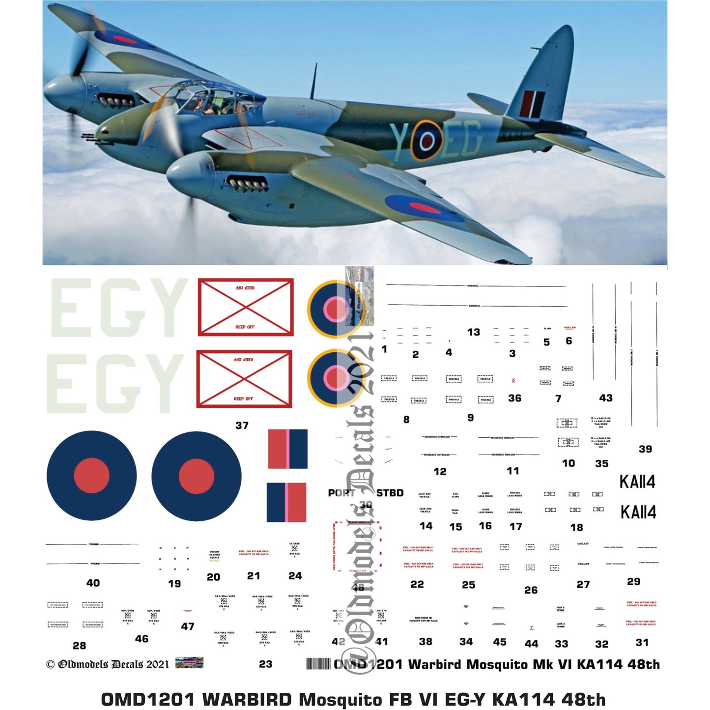 OMD1201 NZ Warbird Mosquito KA114 EG-Y 1/48 Decals