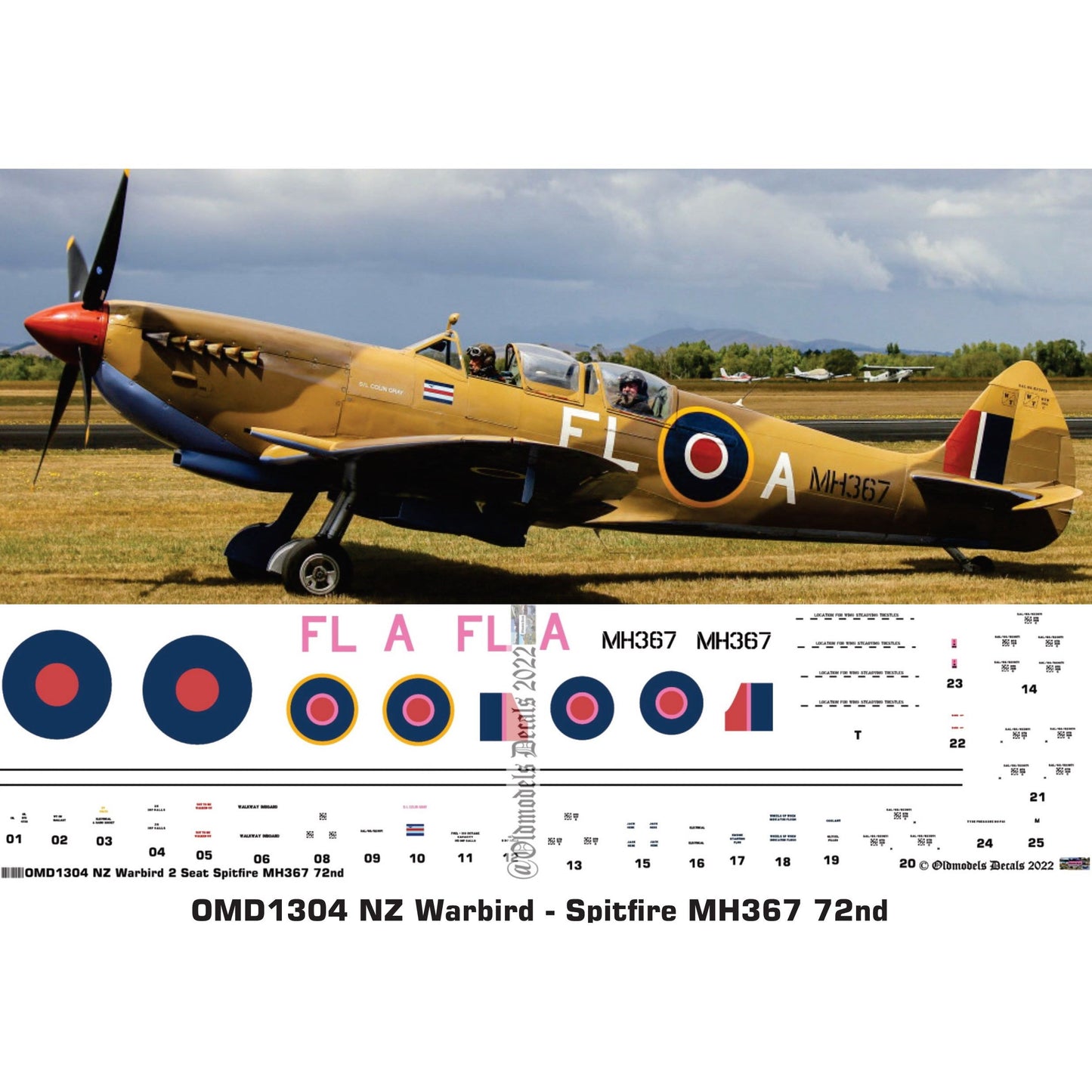 OMD1304 NZ Warbird Spitfire MH367 1/72 Decals