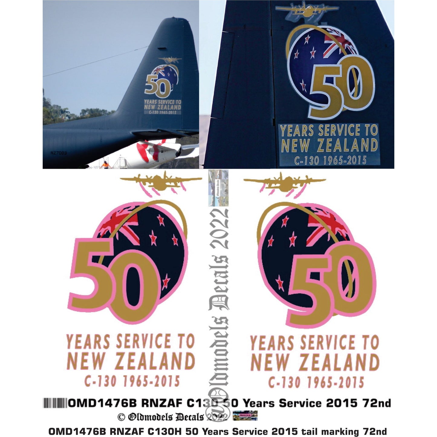 OMD1476B RNZAF C130 50 Years Service 2015 tail marking 1/72 Decals