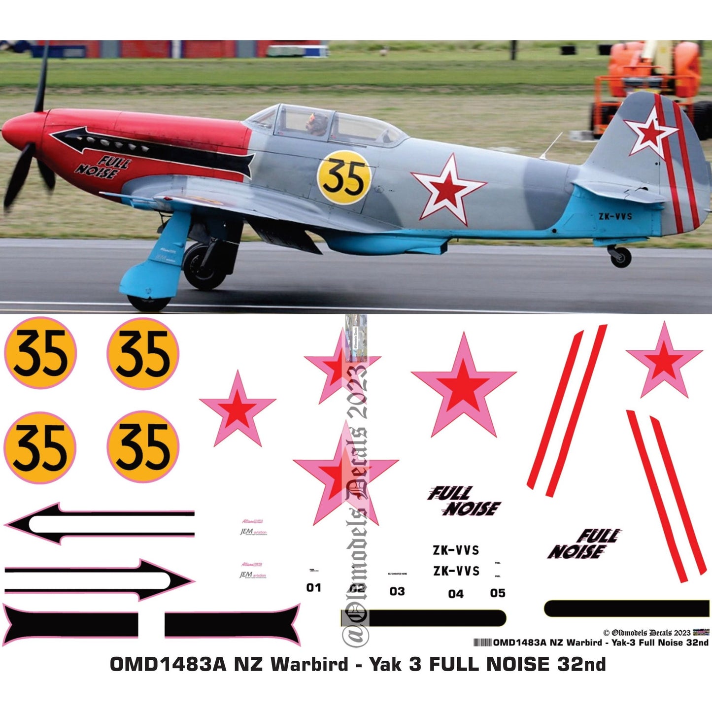 OMD1483A NZ Warbird Yak-3 Full Noise 1/32 Decals