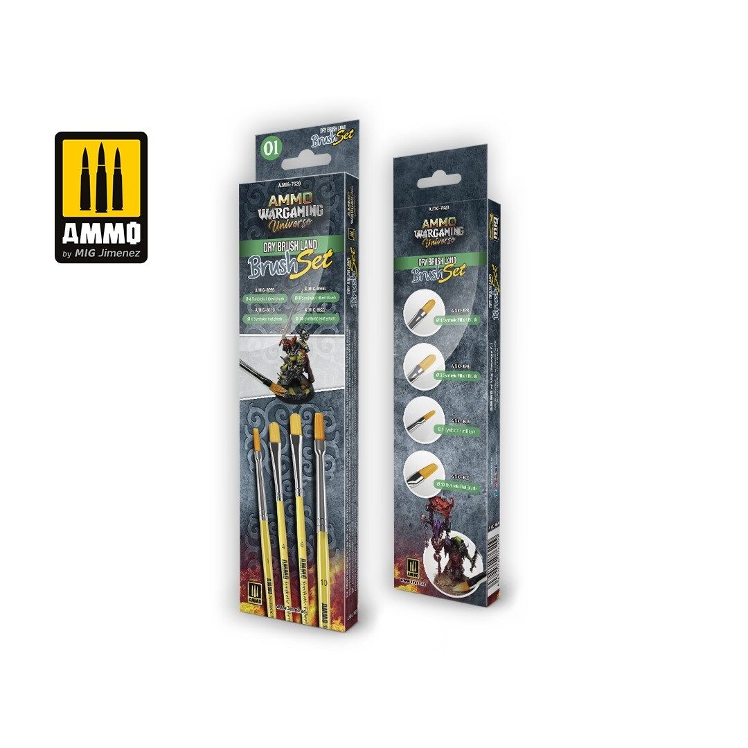 7620 Ammo by MIG - Brushes - Wargaming Universe - Dry Brush Land Brush Set