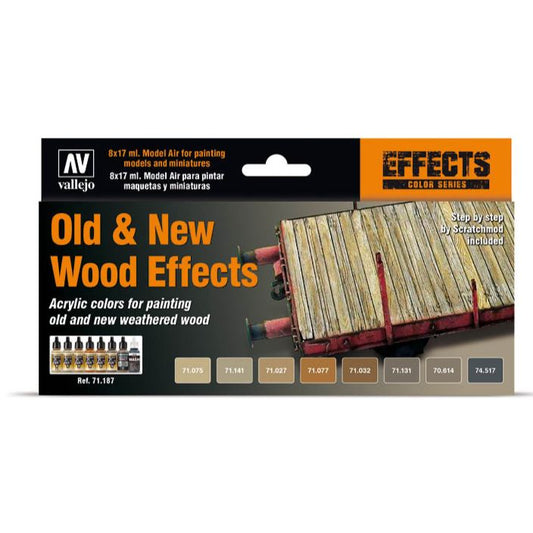 71187 Vallejo – Model Air – Effects 8 Color Set Old and New Wood Effects 17ml