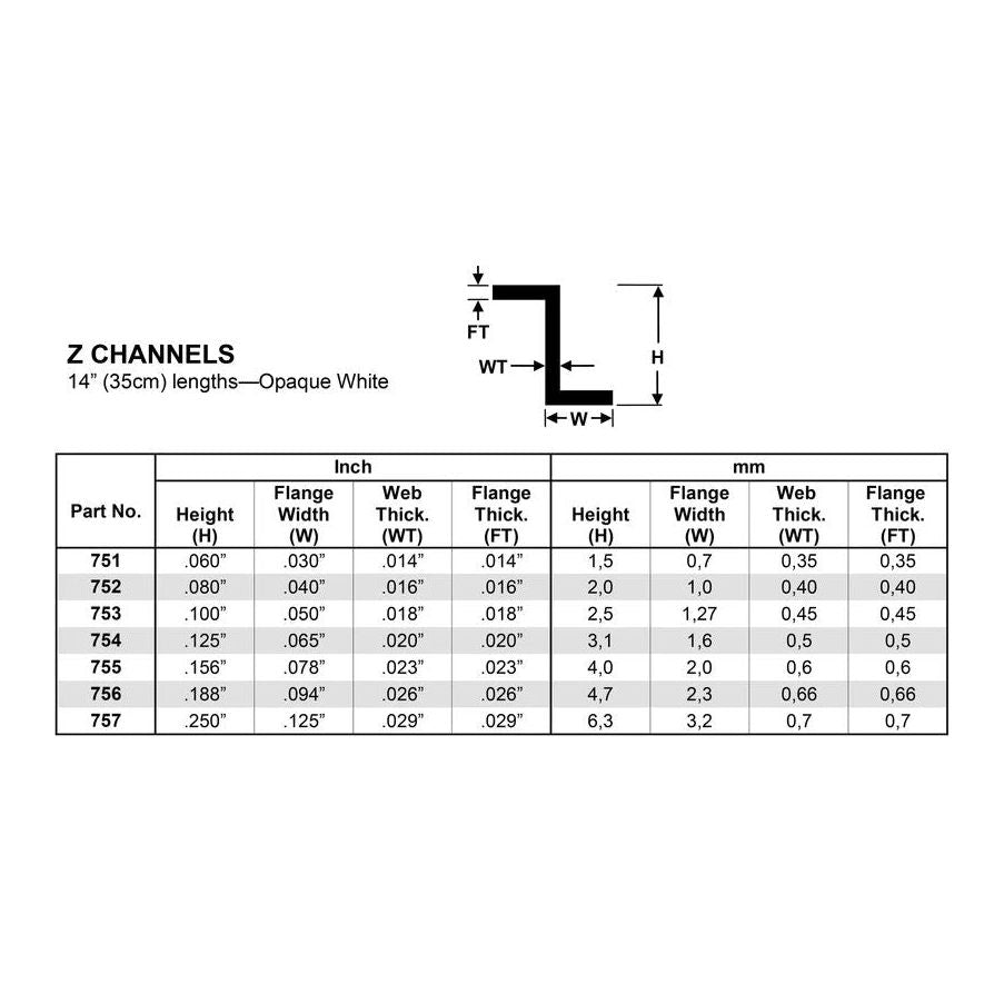 Z Channels 14” (35 Cm) Length Opaque White Polystyrene