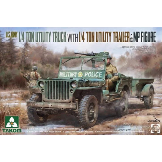 2126 Takom 1/35 U.S. Army 1/4 Ton Utility Truck with 1/4 Ton Utility Trailer & MP Figure