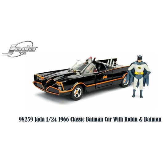 98259 Jada 1/24 1966 Classic Batman Car With Robin & Batman