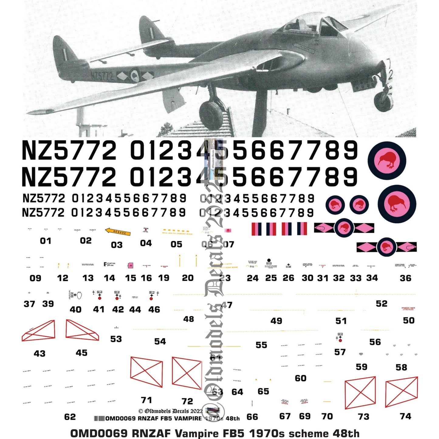 OMD0069 RNZAF Vampire FB5 1970s 1/48 Decals