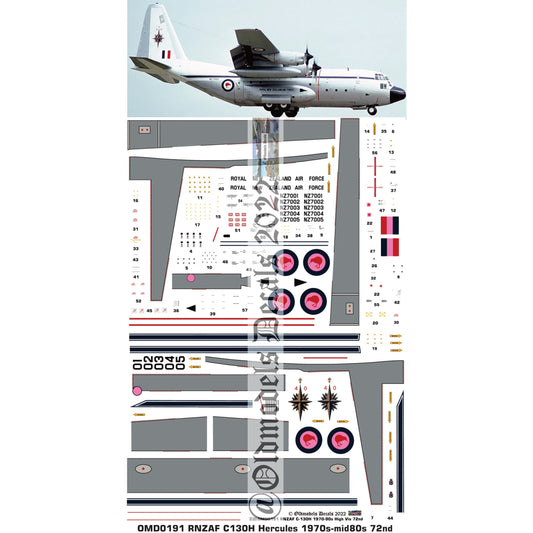 OMD0191 RNZAF C130 Hercules 70s High Viz 1/72 Decals