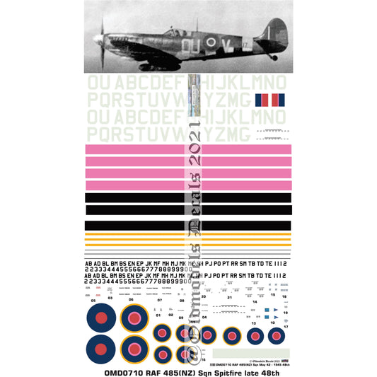 OMD0710 RAF 485(NZ) Sqn Spitfires May 42-1945 1/48 Decals