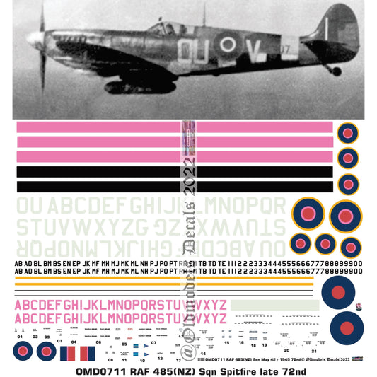 OMD0711 RAF 485(NZ) Sqn Spitfires May 42-1945 1/72 Decals