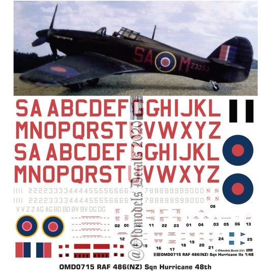 OMD0715 RAF 486(NZ) Sqn Hurricanes 1/48 Decals