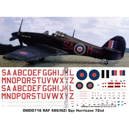 OMD0716 RAF 486(NZ) Sqn Hurricanes 1/72 Decals