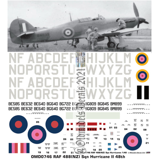 OMD0746 RAF 488(NZ) Sqn Hurricane II 1/48 Decals