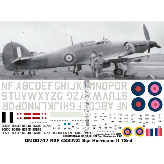 OMD0747 RAF 488(NZ) Sqn Hurricane II 1/72 Decals