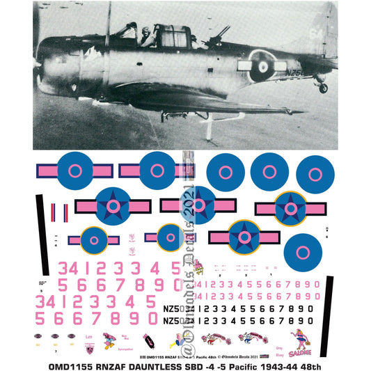 OMD1155 RNZAF Dauntless - SBD -4 -5 Pacific 1943-44 1/48 Decals