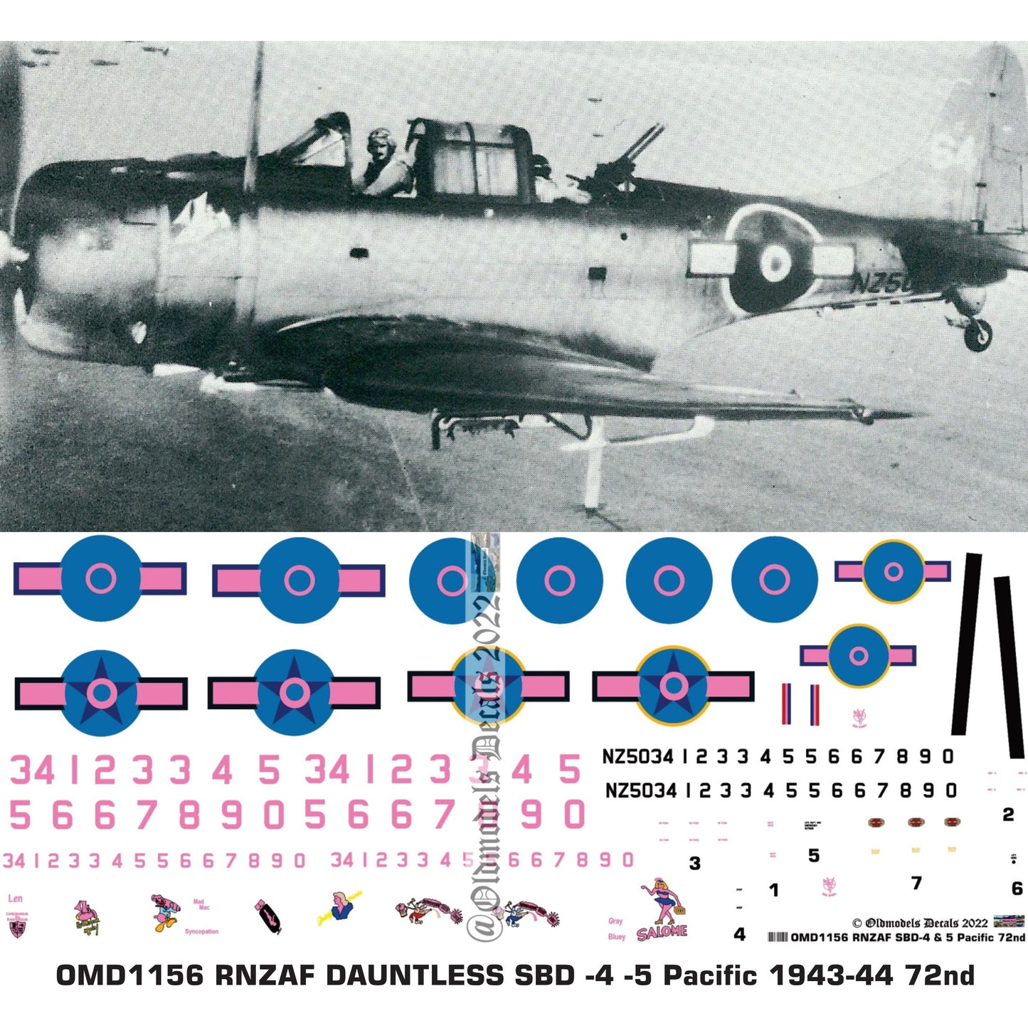 OMD1156 RNZAF Dauntless - SBD -4 -5 Pacific 1943-44 1/72 Decals